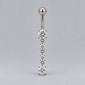 Prong Set Belly Bar Triple CZ Dangle in Silver - Titanium