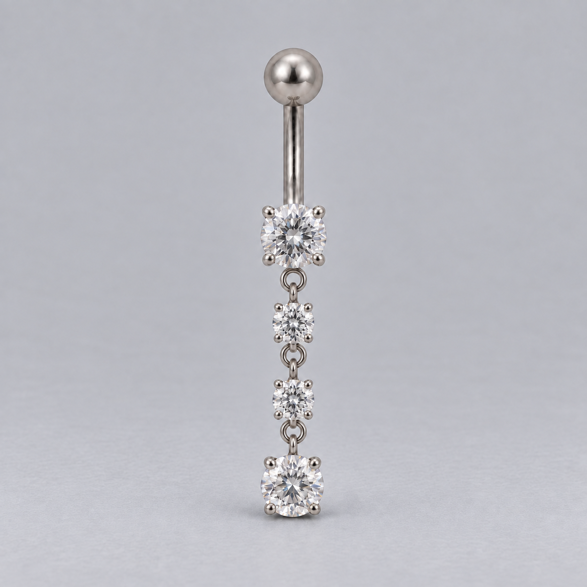 Prong Set Belly Bar Triple CZ Dangle in Silver - Titanium
