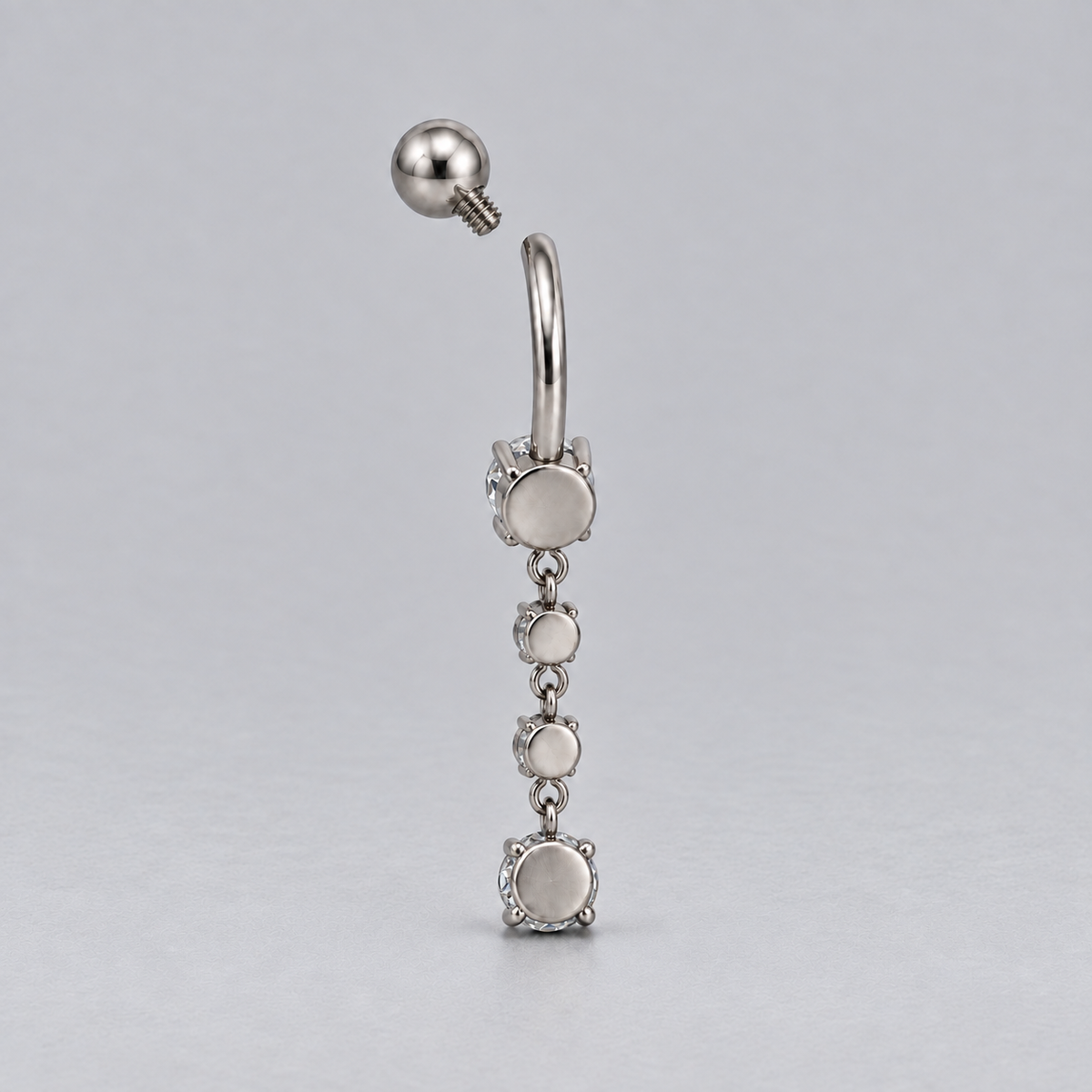 Prong Set Belly Bar Triple CZ Dangle in Silver - Titanium