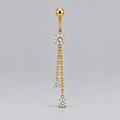 Prong Set Belly Bar Double Chain CZ Dangle in Gold - Titanium