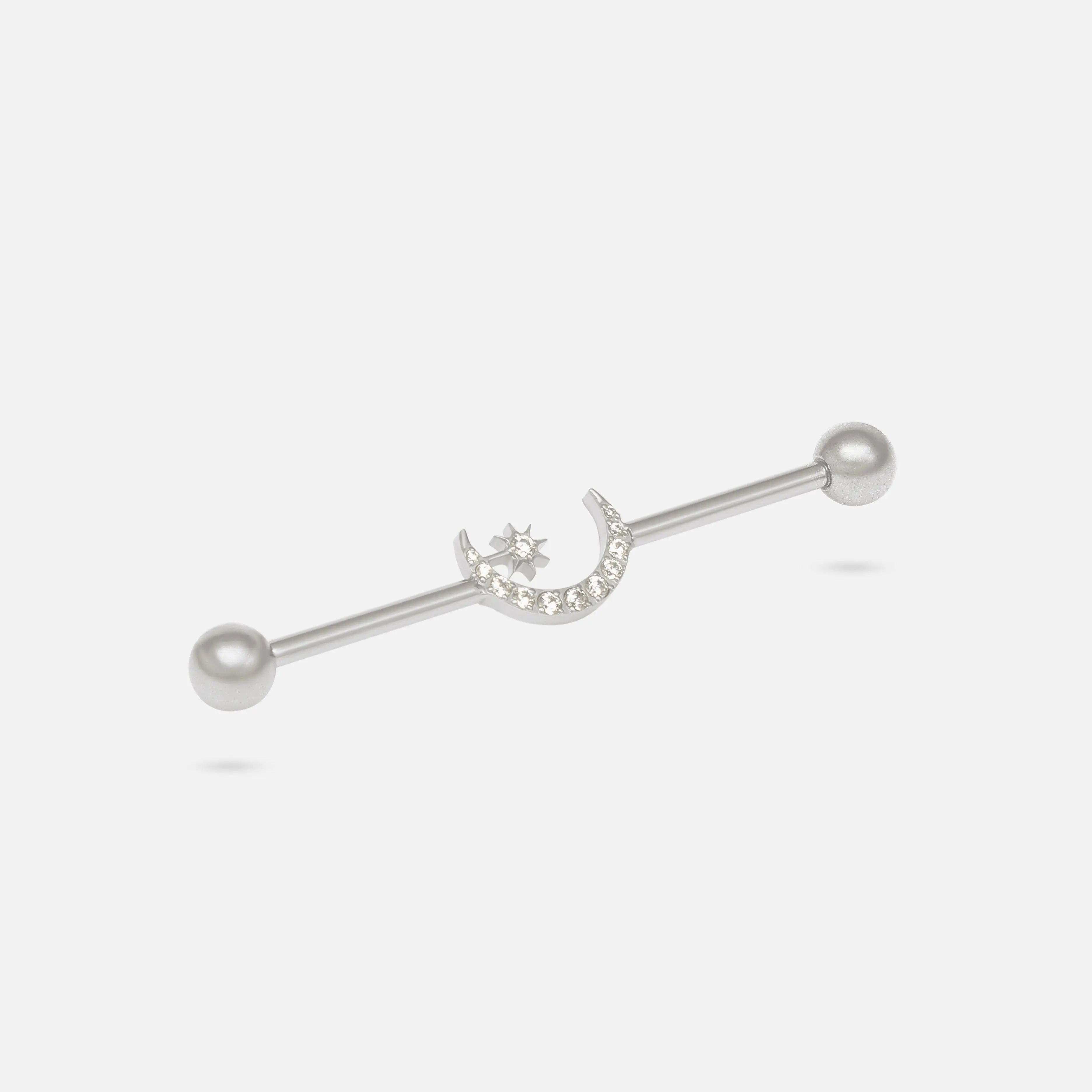 Crescent Paved CZ Industrial Bar in Silver - Camden Body Jewellery