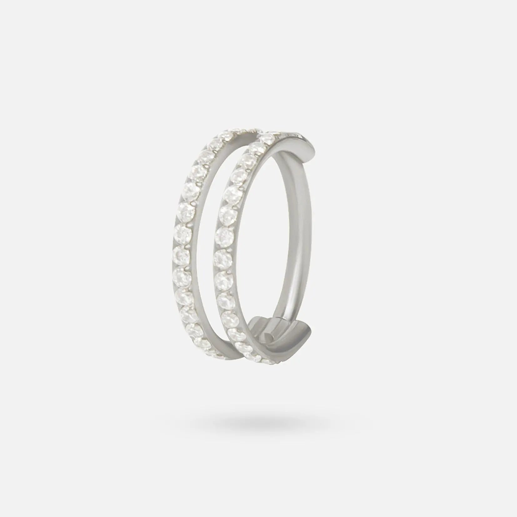 Hinged Segment Ring 2 Rows Double CZ Marquise Stone Centre in Silver - Titanium - Camden Body Jewellery