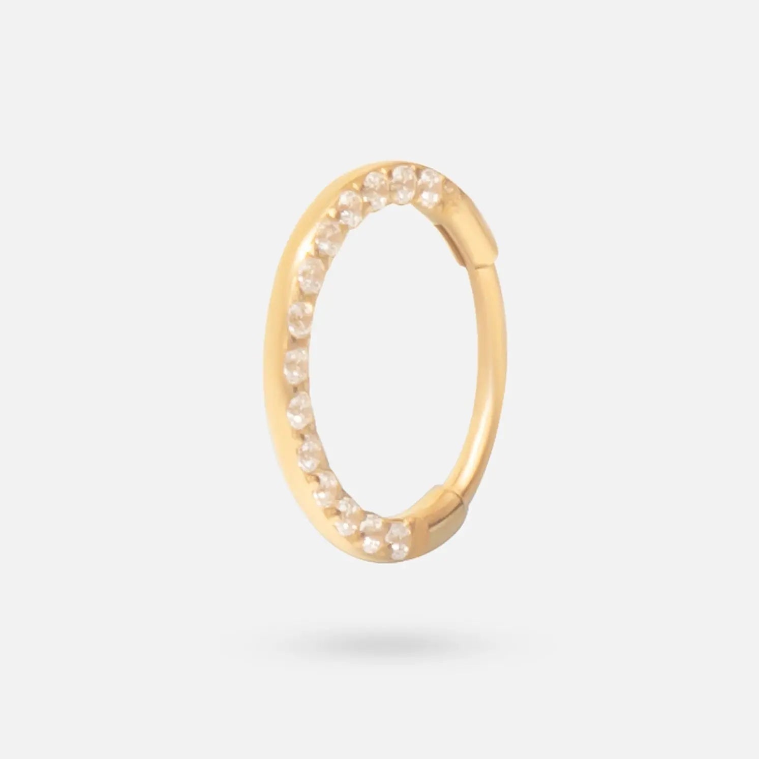 Clicker Pin Segment Ring Front Face Clear CZ in Gold - Titanium - Camden Body Jewellery