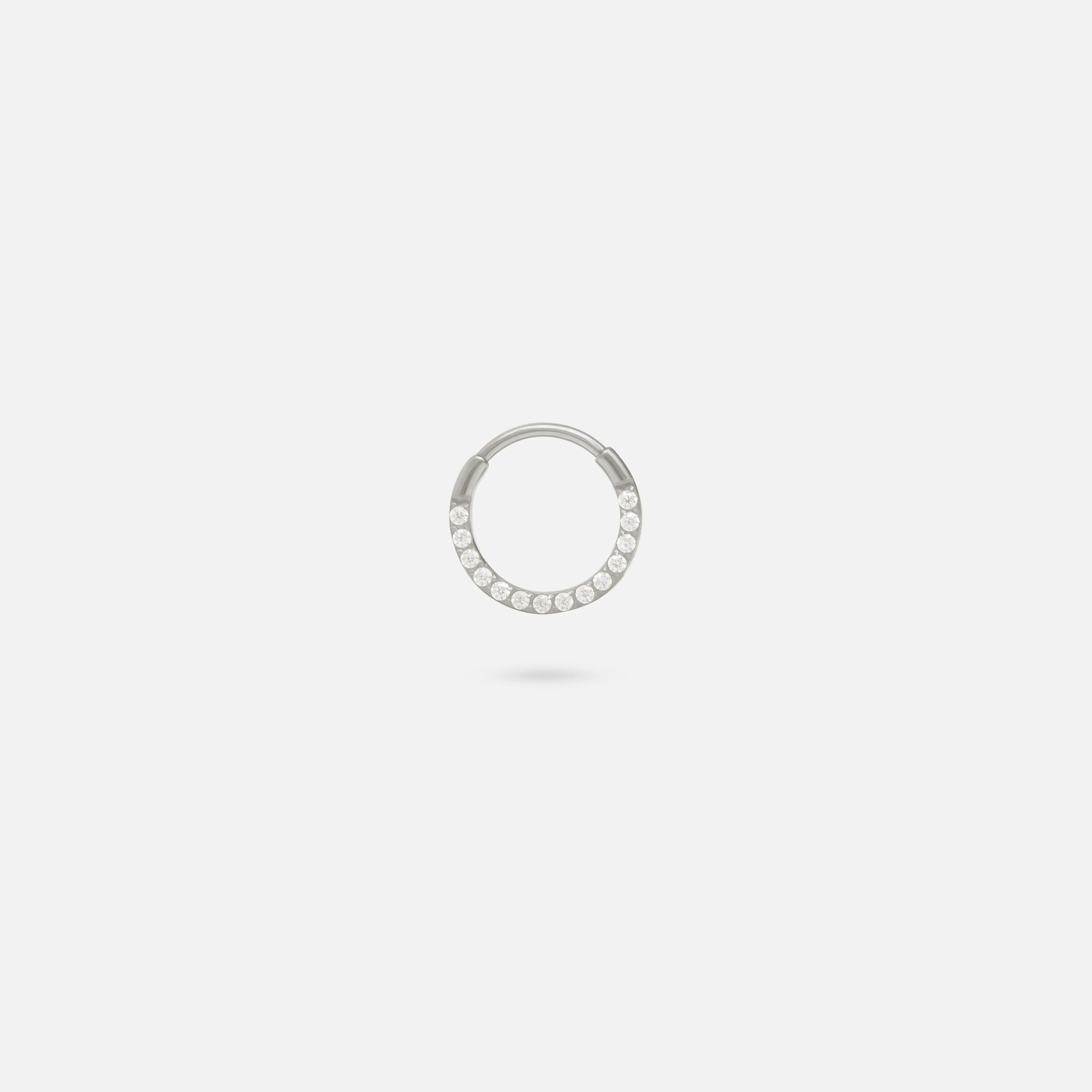 Clicker Pin Segment Ring Front Face Clear CZ in Silver - Titanium - Camden Body Jewellery