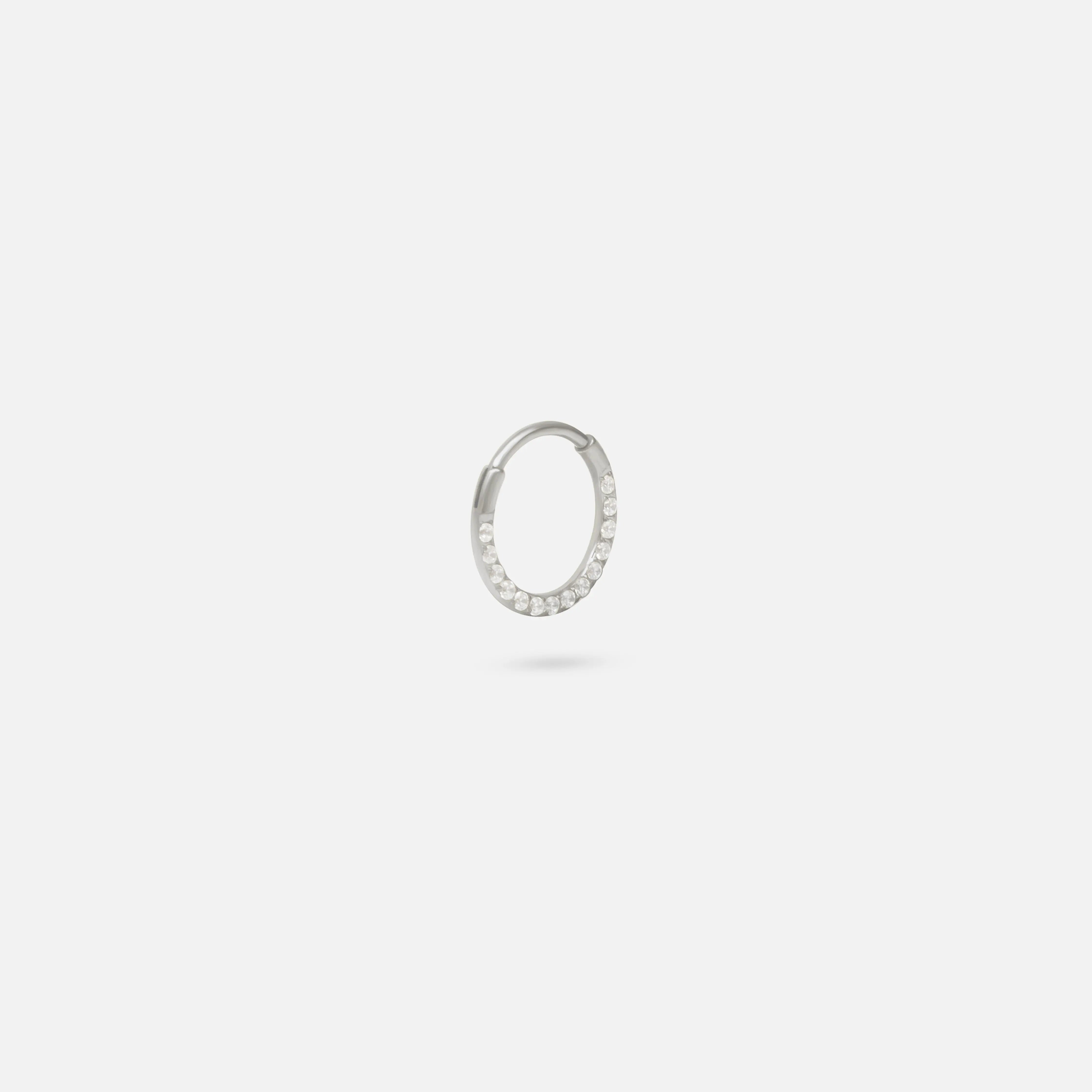 Clicker Pin Segment Ring Front Face Clear CZ in Silver - Titanium - Camden Body Jewellery