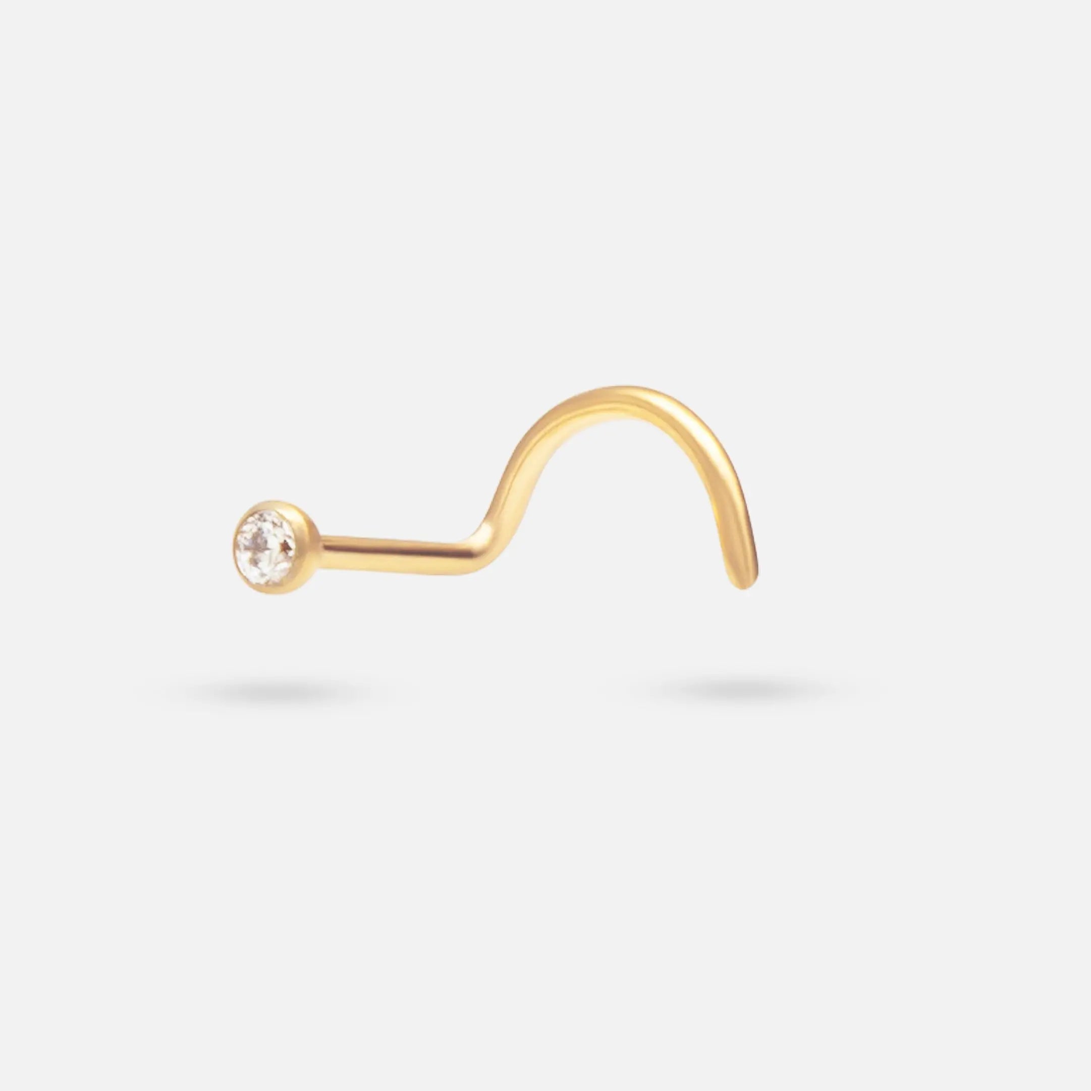 Screw Shape Nose Stud with Clear Gem in Gold - Titanium - Camden Body Jewellery