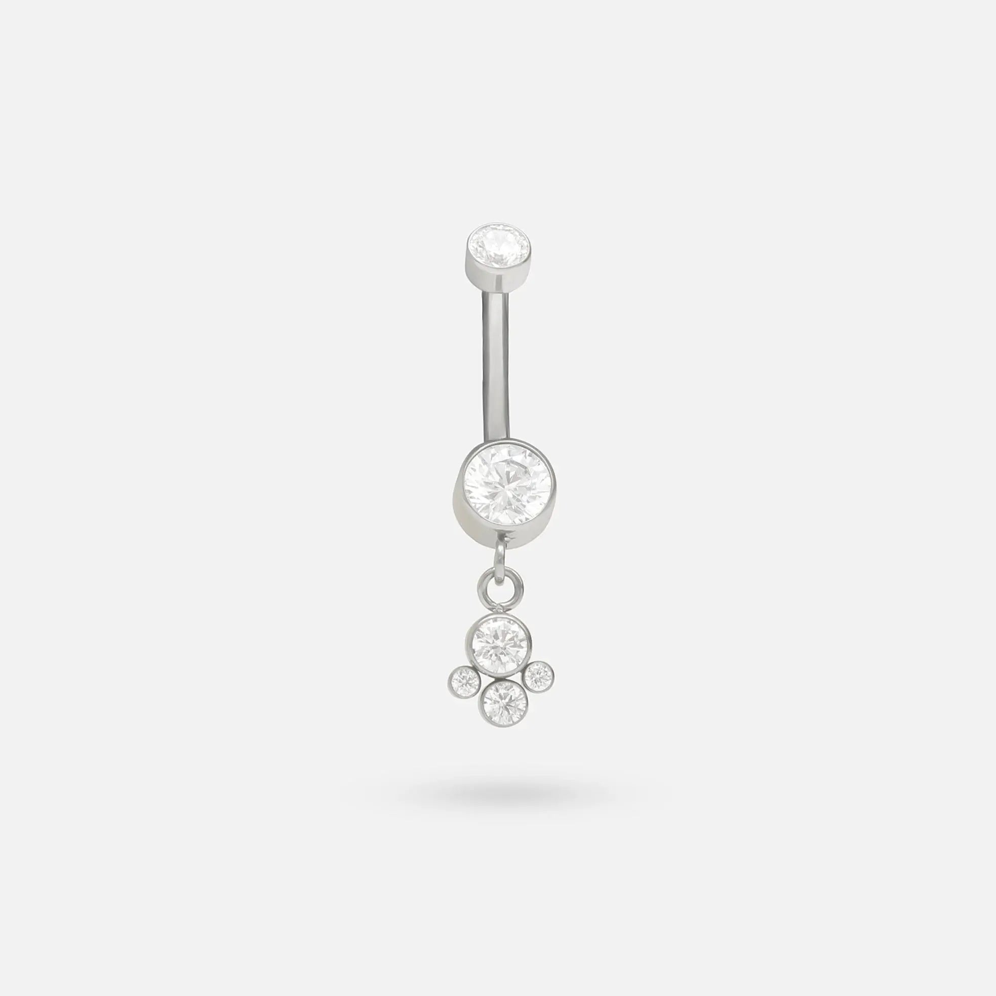 Bezel Set CZ with 4 CZ Hang Belly Bar - Titanium - Camden Body Jewellery