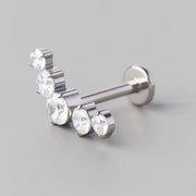 Five CZ Curved Gem Threadless Labret - Titanium - Camden Body Jewellery