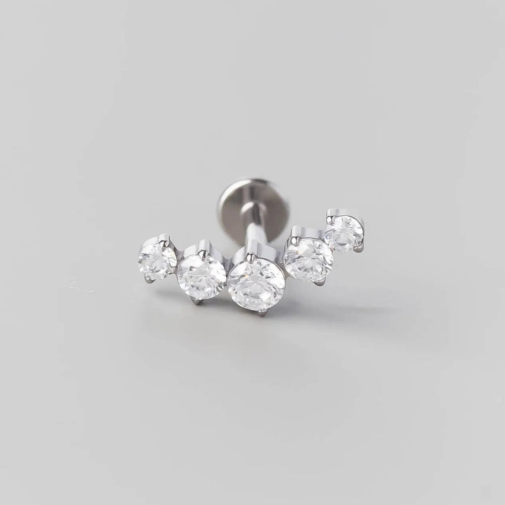 Five CZ Curved Gem Threadless Labret - Titanium