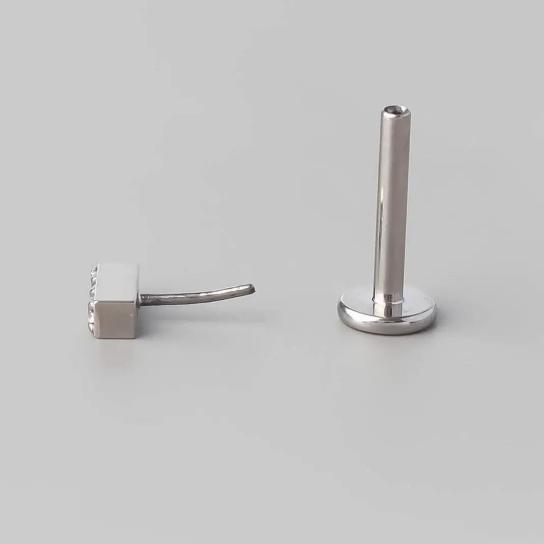 3 CZ Tile Labret in Silver - Titanium - Camden Body Jewellery