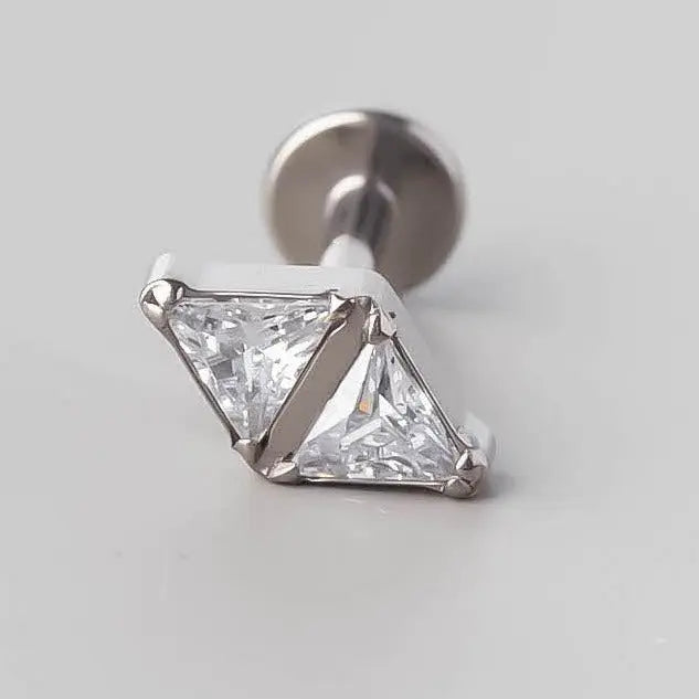 Double Triangle CZ Threadless Labret - Titanium