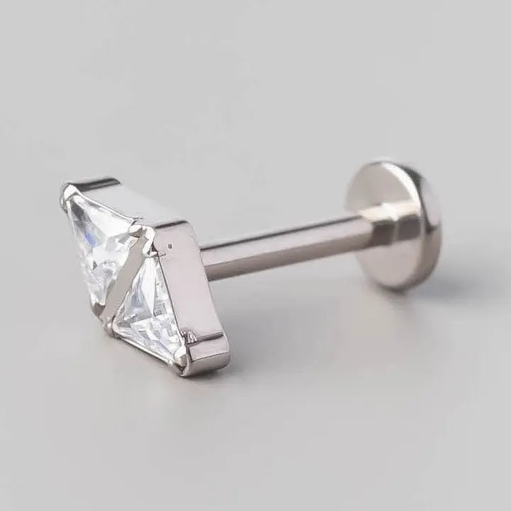 Double Triangle CZ Threadless Labret - Titanium