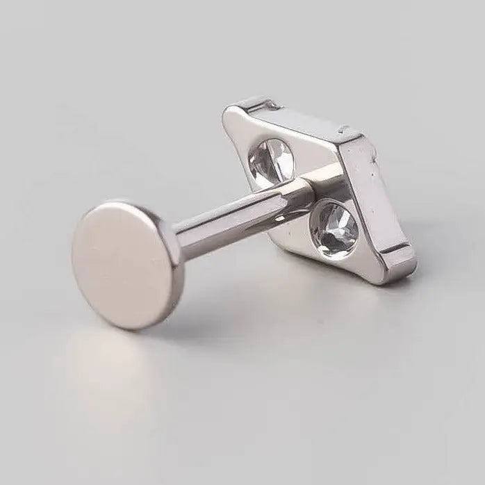 Double Triangle CZ Threadless Labret - Titanium