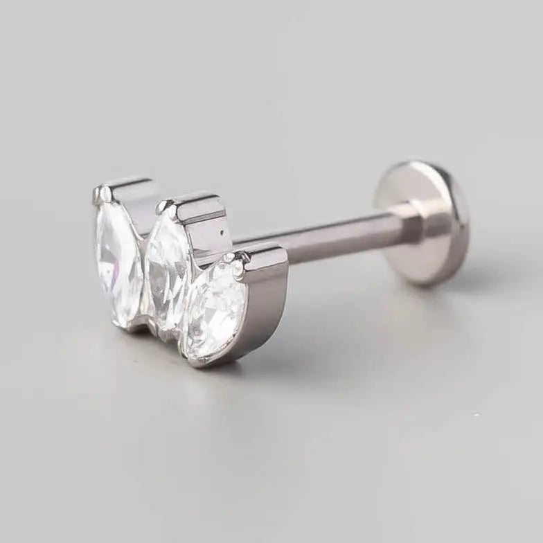 Triple Marquise CZ Labret in Clear Gem - Titanium - Camden Body Jewellery