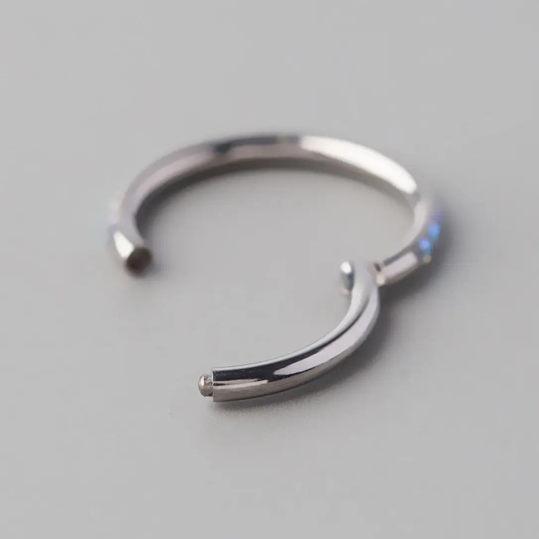 Hinged Segment Ring AB CZ Side Face in Silver - Titanium - Camden Body Jewellery