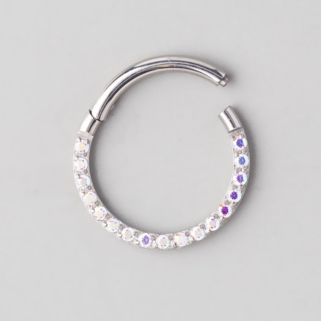Hinged Segment Ring Front Face CZ in AB - Titanium - Camden Body Jewellery