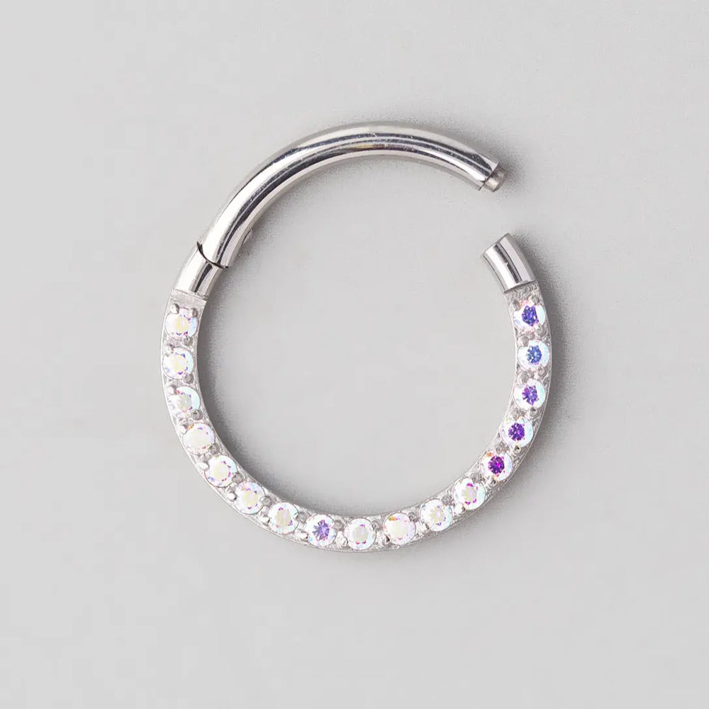 Hinged Segment Ring Front Face CZ in AB - Titanium