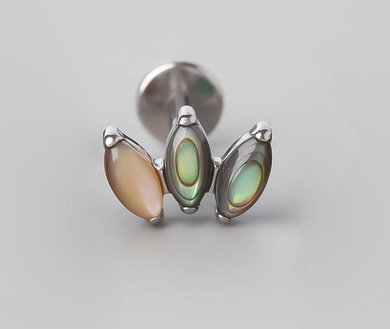 Triple Marquise Labret in Abalone Shell - Titanium - Camden Body Jewellery