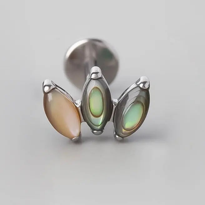 Triple Marquise Labret in Abalone Shell - Titanium - Camden Body Jewellery