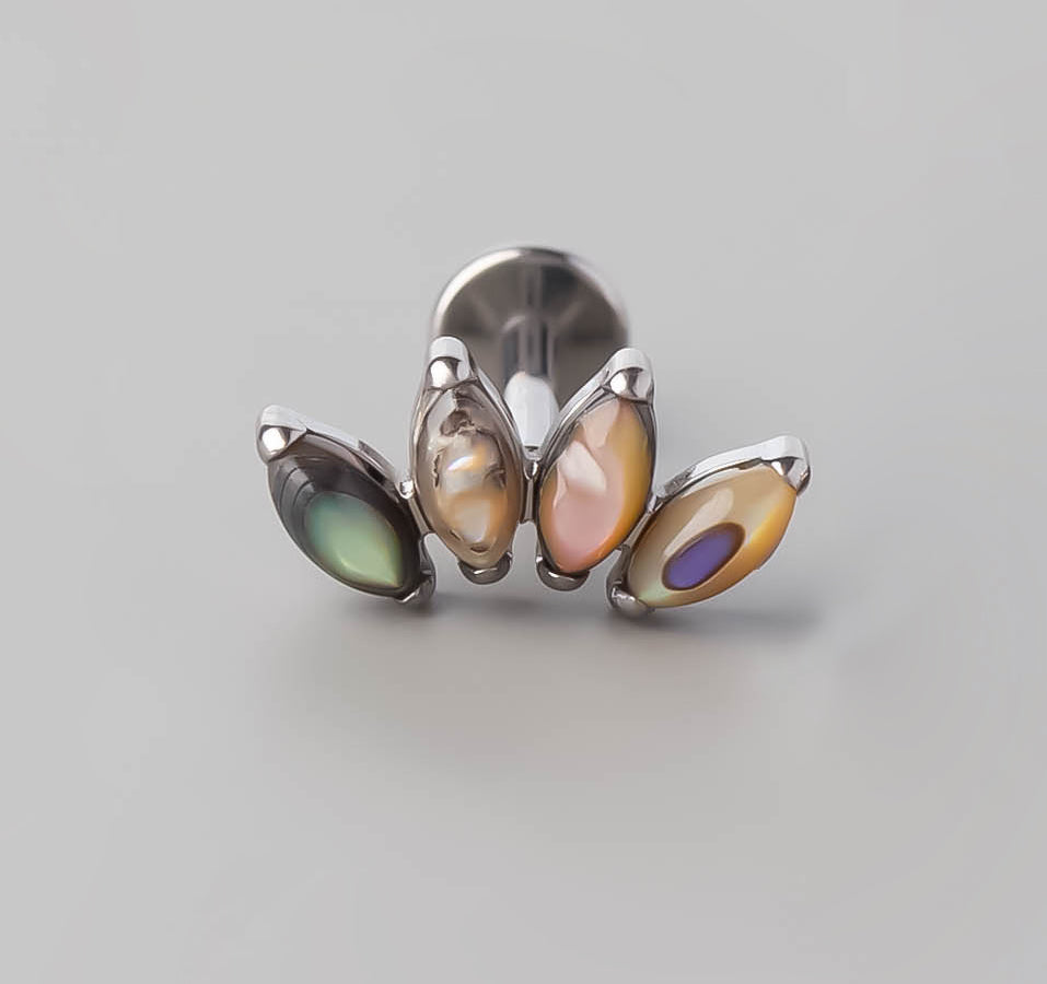 Quadruple Marquise Stone Labret in Abalone Shell - Titanium - Camden Body Jewellery