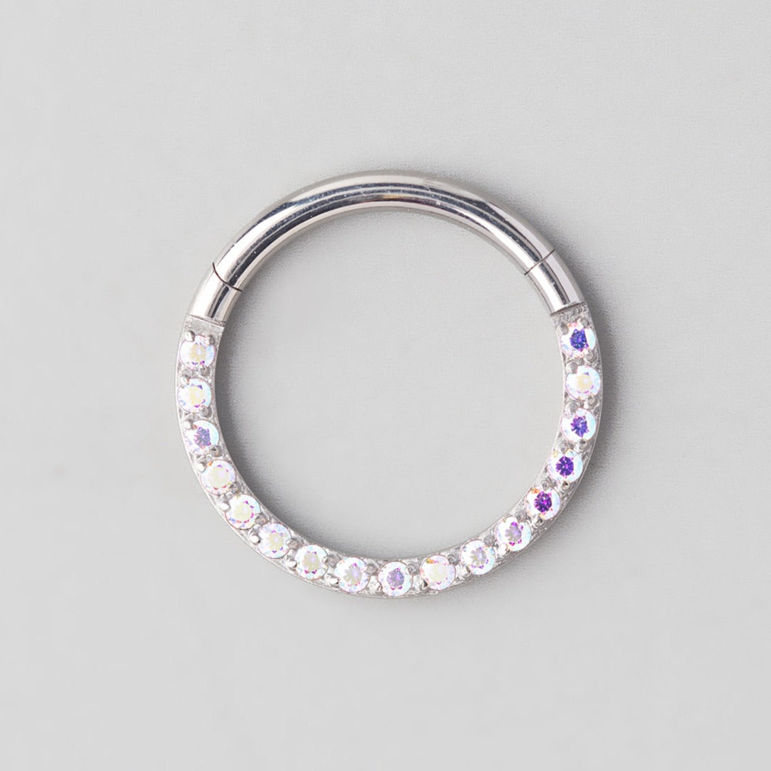 Hinged Segment Ring Front Face CZ in AB - Titanium - Camden Body Jewellery