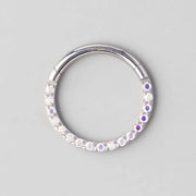 Hinged Segment Ring Front Face CZ in AB - Titanium - Camden Body Jewellery