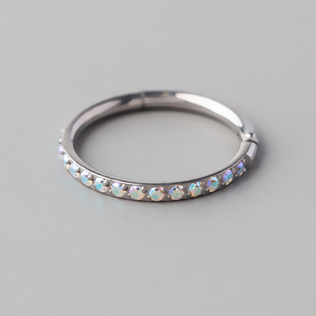 Hinged Segment Ring AB CZ Side Face in Silver - Titanium - Camden Body Jewellery