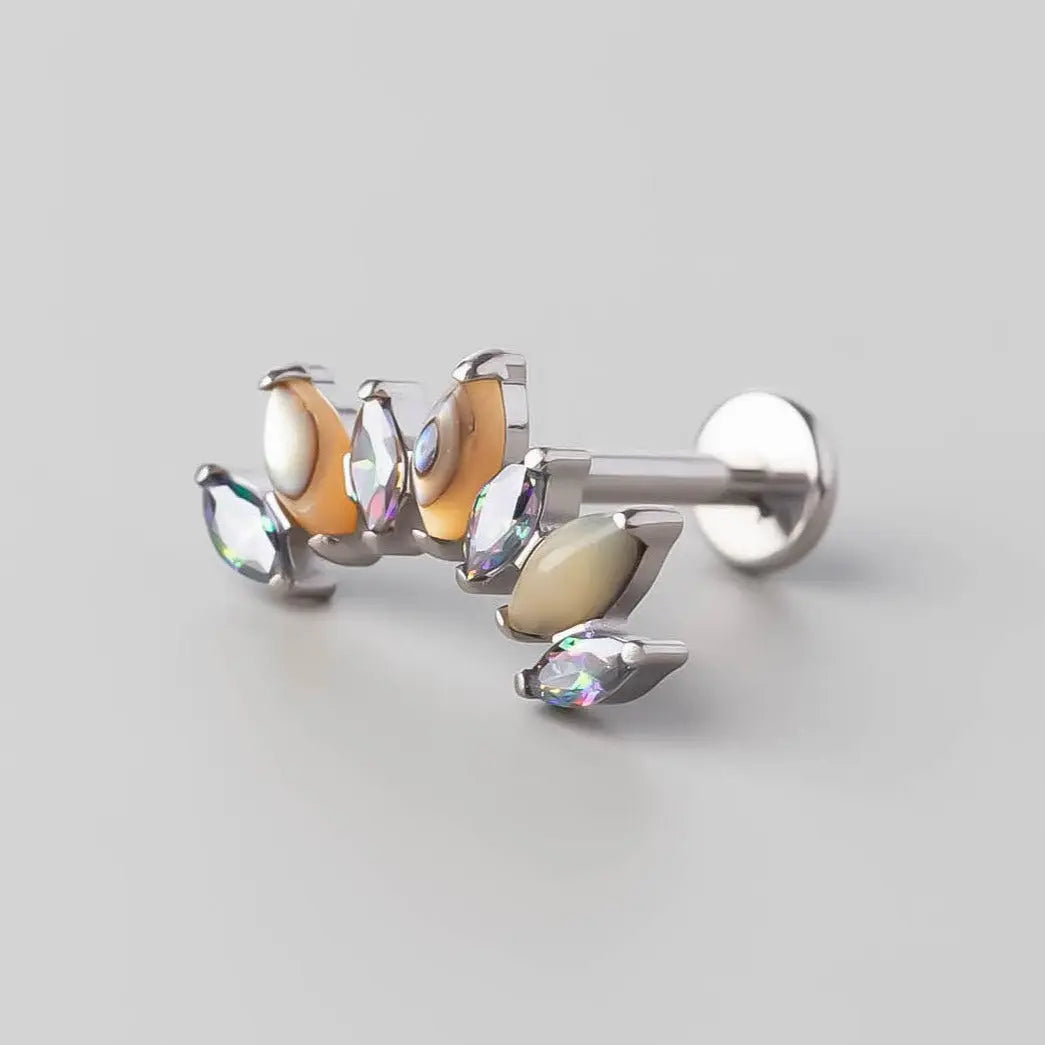 Seven Stone Labret in Abalone Shell + VM - Titanium - Camden Body Jewellery