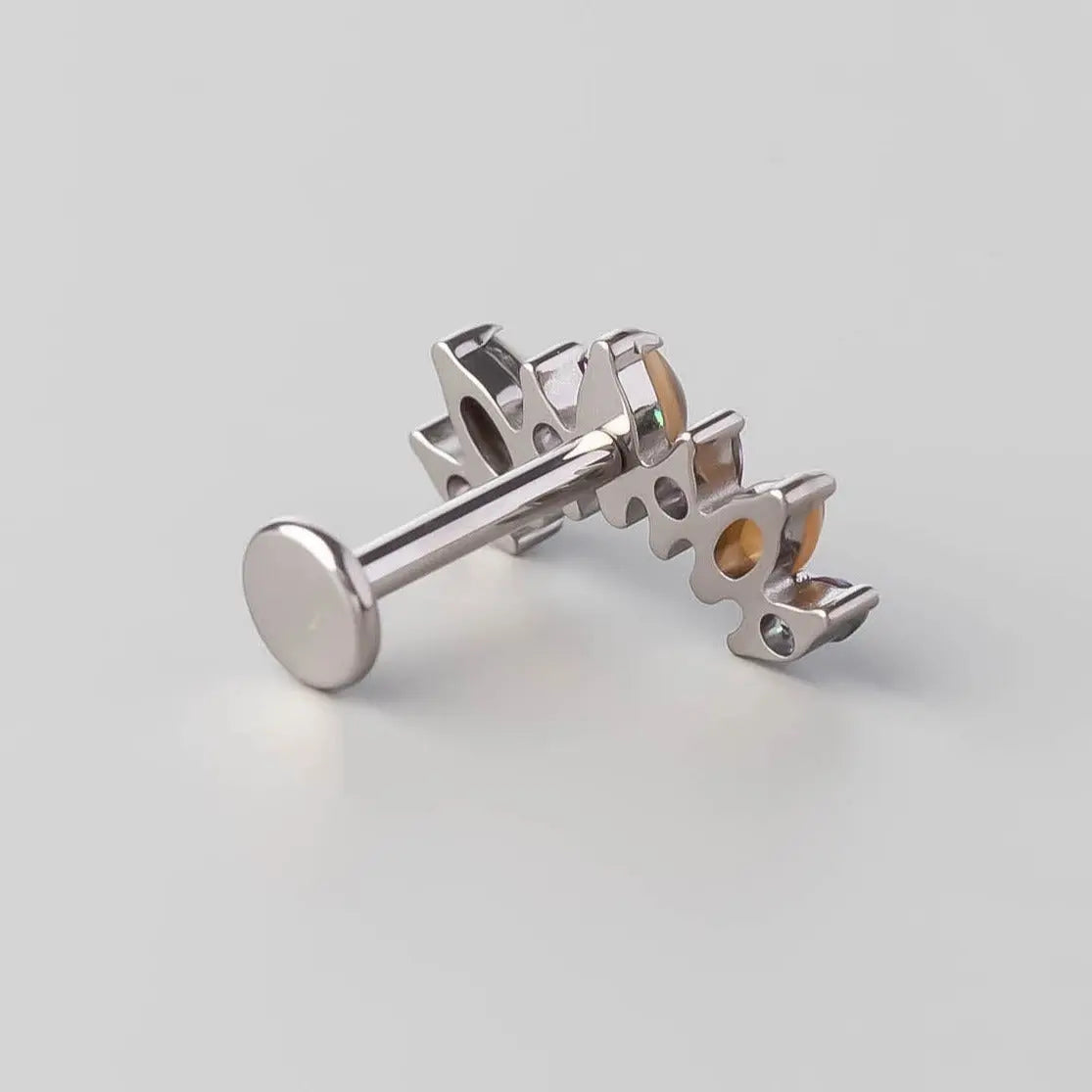 Seven Stone Labret in Abalone Shell + VM - Titanium - Camden Body Jewellery