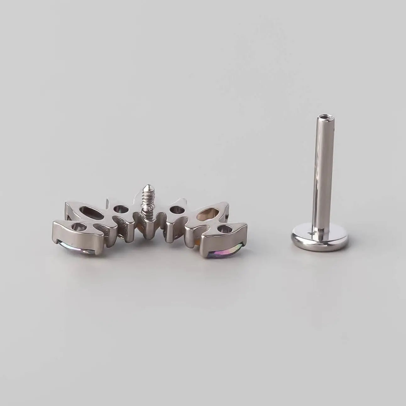 Seven Stone Labret in Abalone Shell + VM - Titanium - Camden Body Jewellery