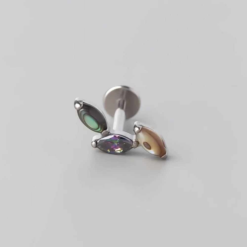 Triple Marquise Wide Labret in Abalone Shell + VM - Titanium