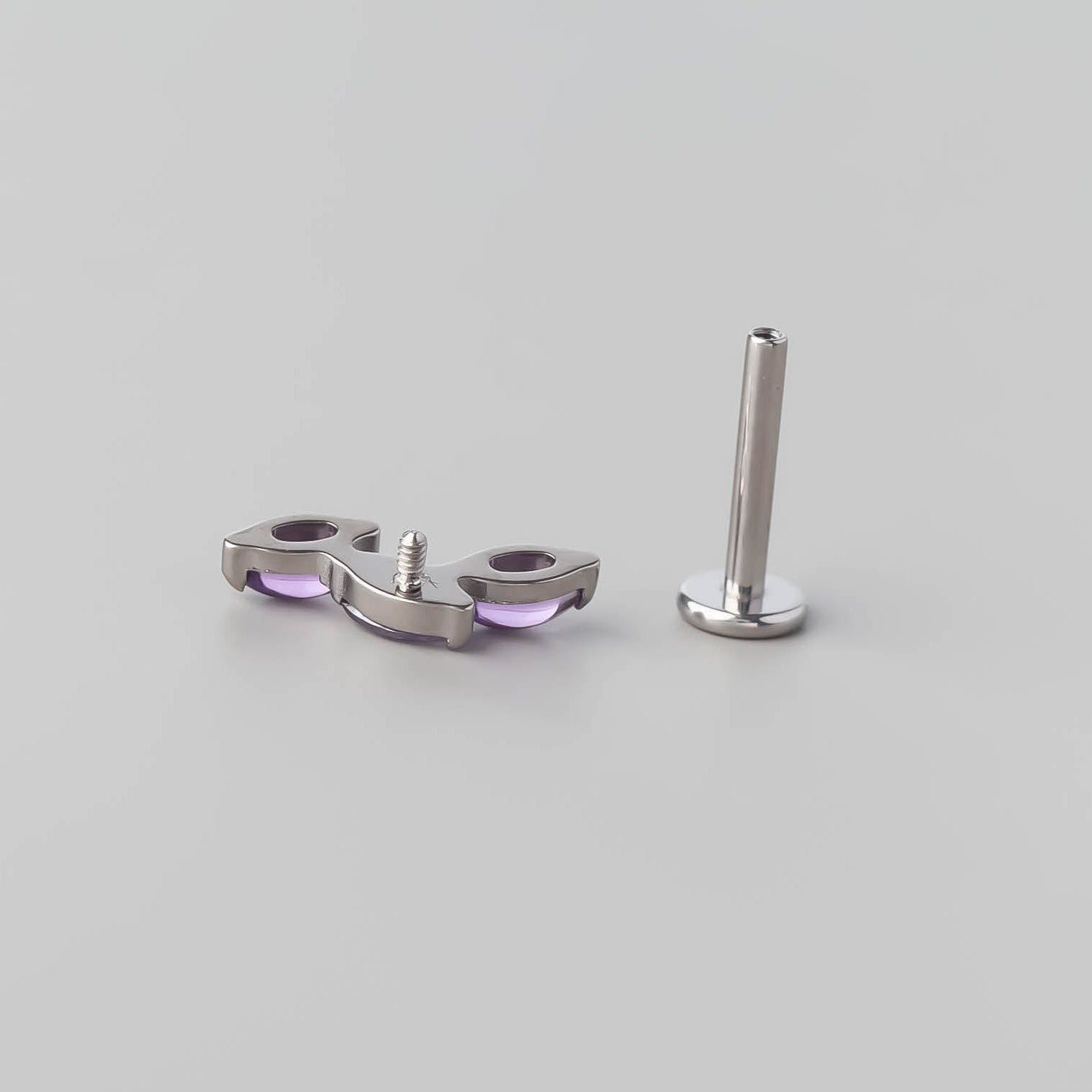 Triple Marquise Wide Labret in Amethyst - Titanium - Camden Body Jewellery