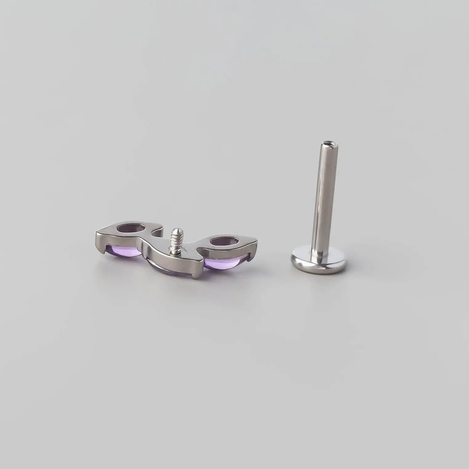 Triple Marquise Wide Labret in Amethyst - Titanium - Camden Body Jewellery