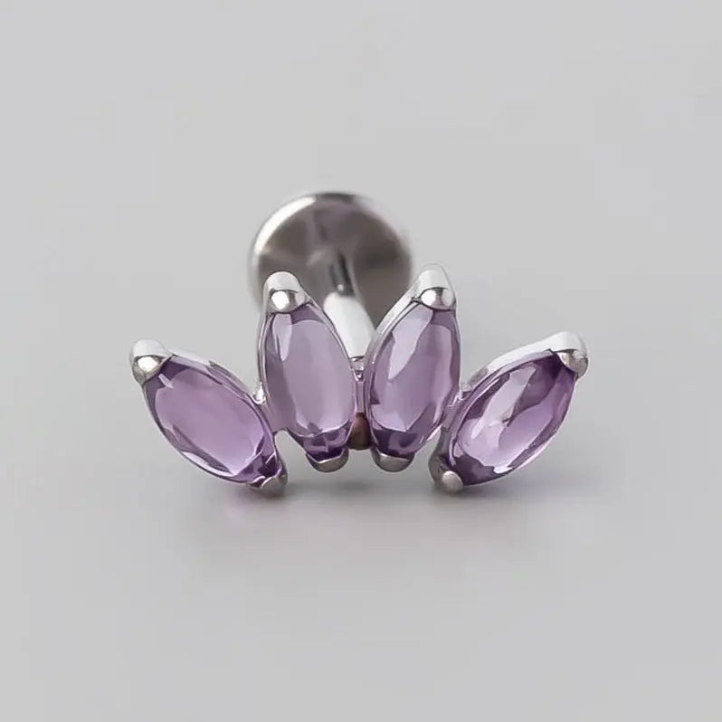 Quadruple Marquise Stone Labret in Amethyst - Titanium - Camden Body Jewellery