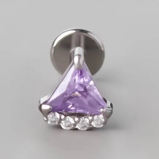 Quadruple CZ Triangle Set Labret in Amethyst - Titanium - Camden Body Jewellery