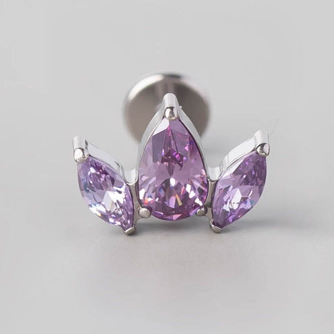 Double Marquise & Pear CZ Labret in Amethyst - Titanium - Camden Body Jewellery