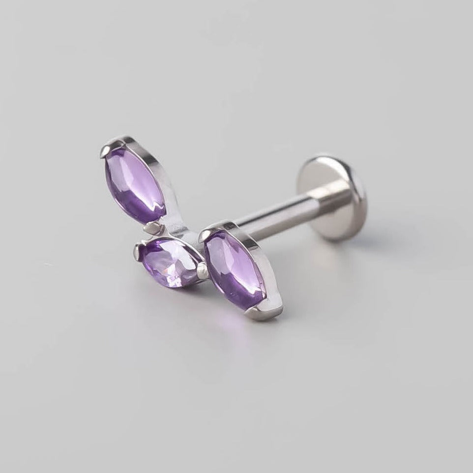 Triple Marquise Wide Labret in Amethyst - Titanium - Camden Body Jewellery