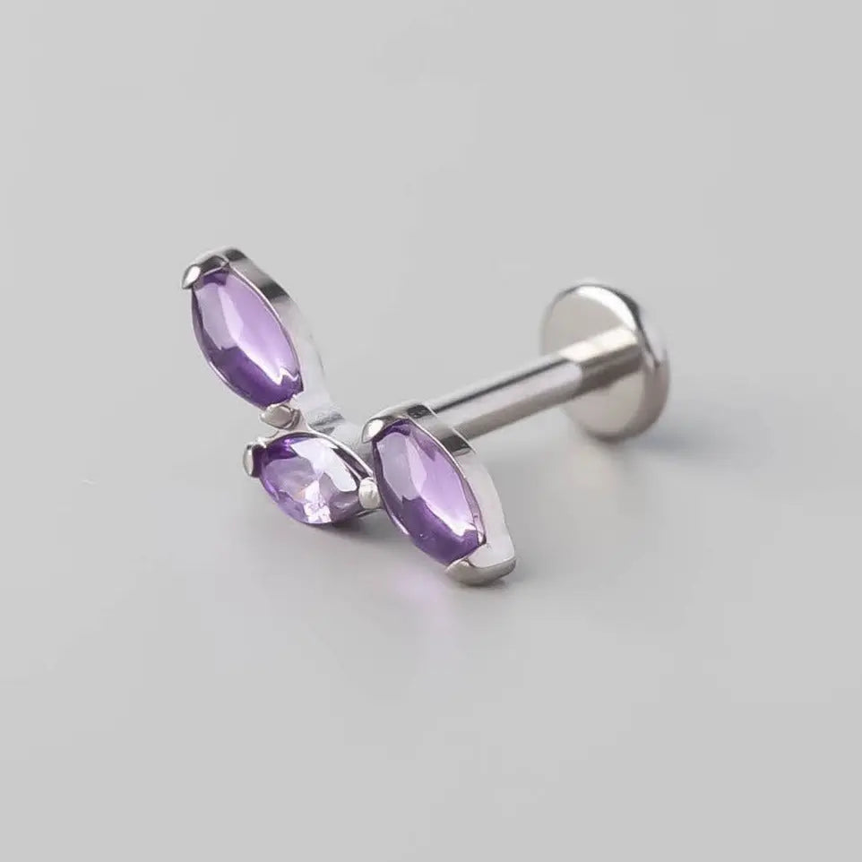Triple Marquise Wide Labret in Amethyst - Titanium