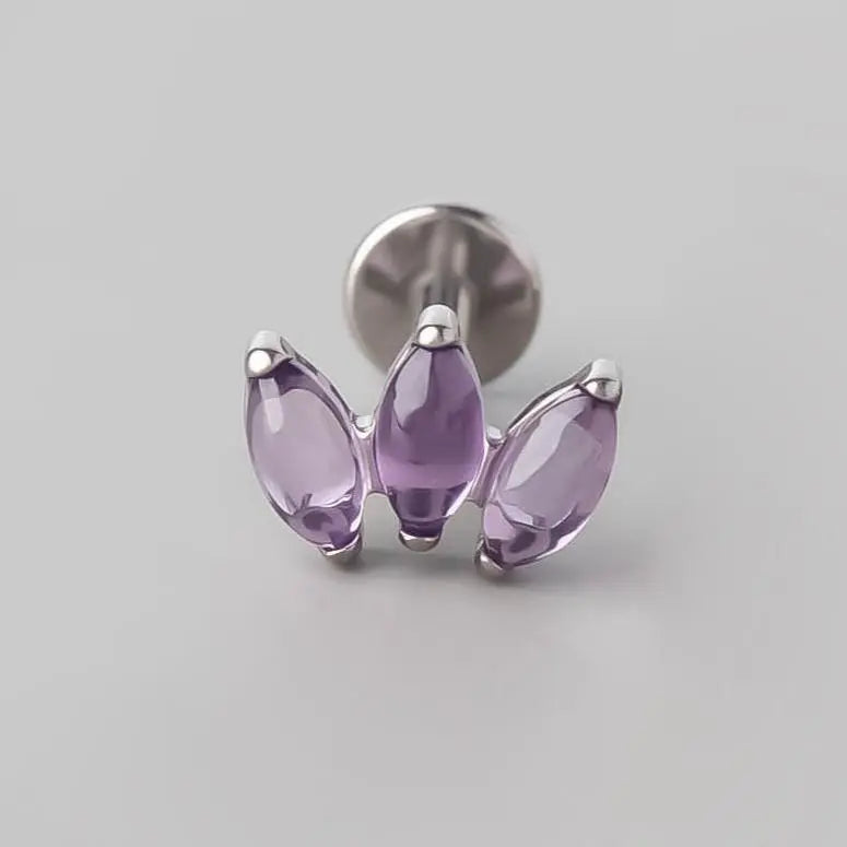 Triple Marquise Labret in Amethyst - Titanium - Camden Body Jewellery