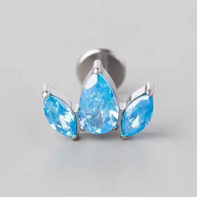 Double Marquise & Pear CZ Labret in Aqua - Titanium - Camden Body Jewellery