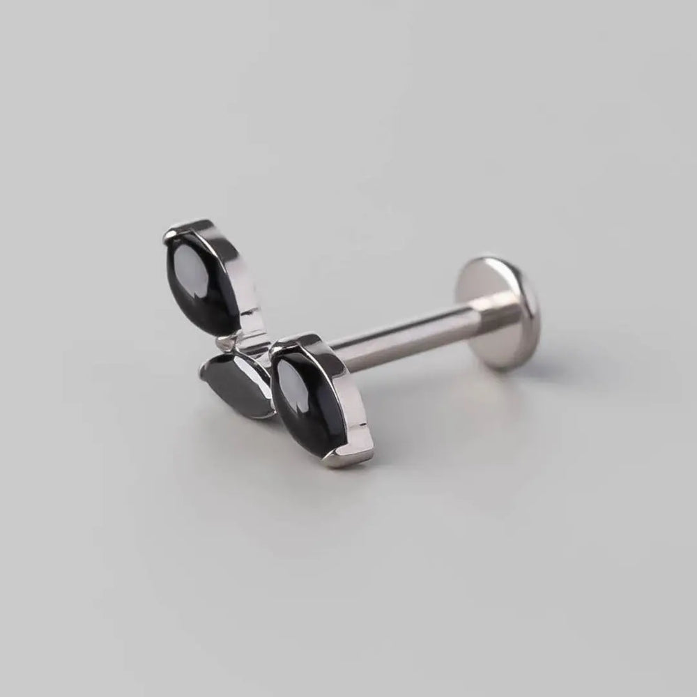Triple Marquise Wide Labret in Black Onyx + Black - Titanium