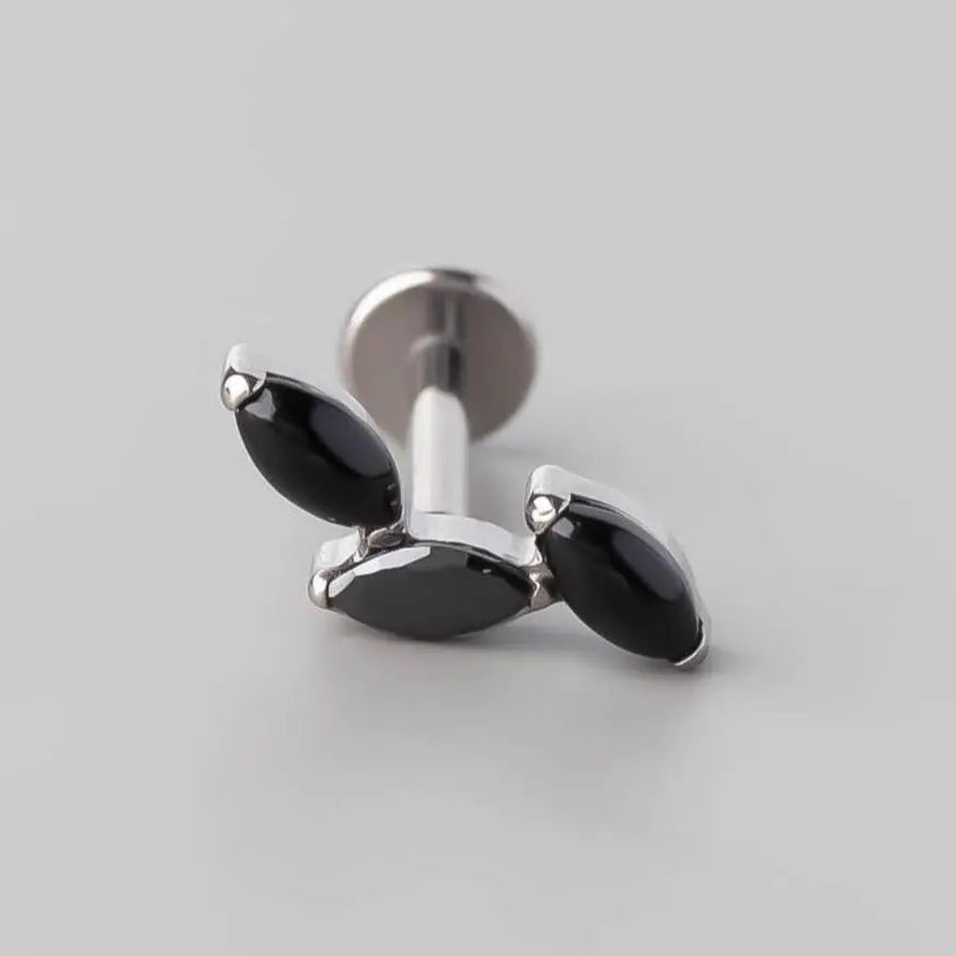 Triple Marquise Wide Labret in Black Onyx + Black - Titanium