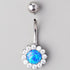 Flower Belly Bar with Blue Opal Stone Top - Titanium - Camden Body Jewellery