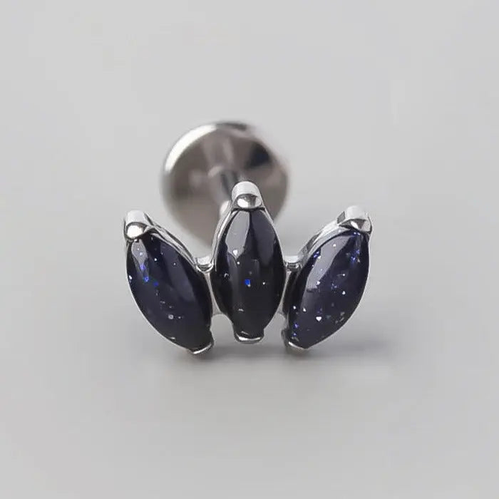 Triple Marquise Labret in Blue Sandstone - Titanium