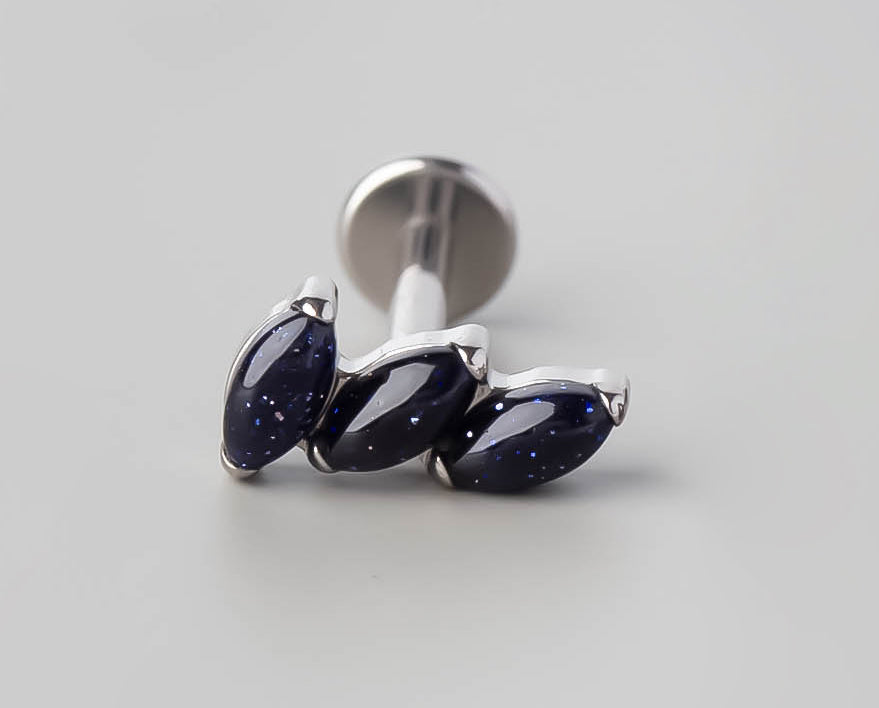 Triple Wonky Stone Labret in Blue Sandstone - Titanium - Camden Body Jewellery