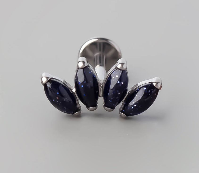 Quadruple Marquise Stone Labret in Blue Sandstone - Titanium - Camden Body Jewellery