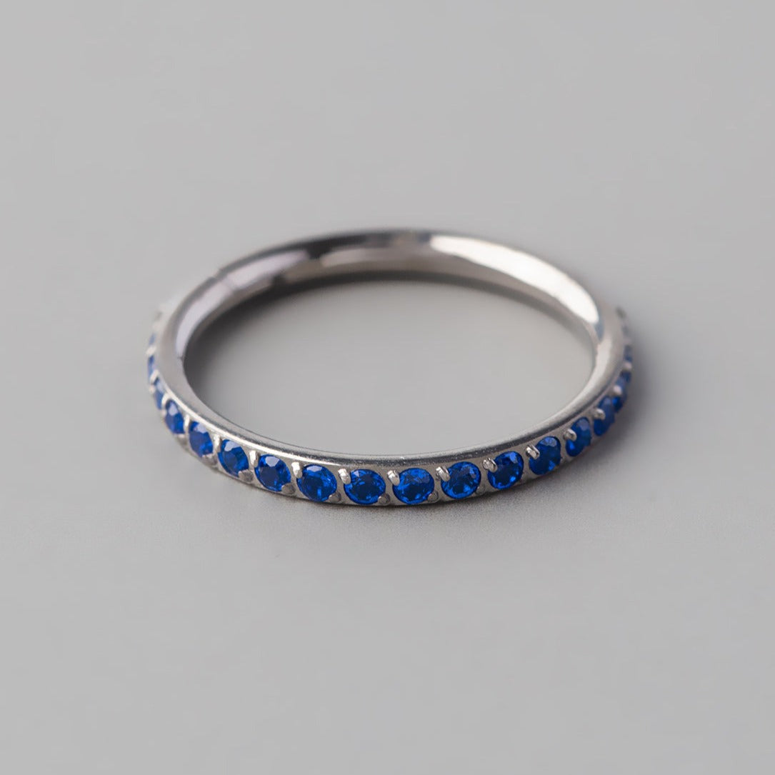 Hinged Segment Ring Blue CZ Side Face in Silver - Titanium - Camden Body Jewellery