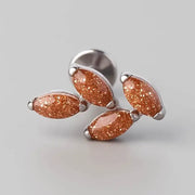 Quadruple Leaf Stone Labret in Brown Sandstone - Titanium - Camden Body Jewellery