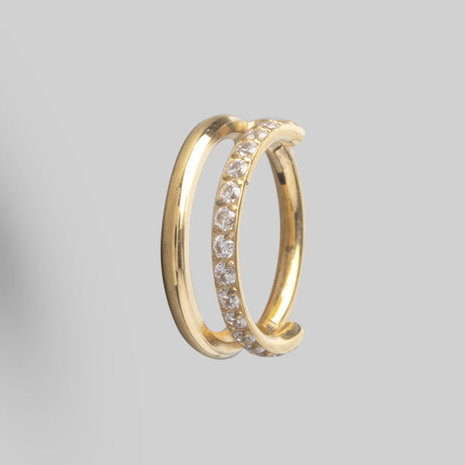 Hinged Segment Ring 2 Rows Single CZ Marquise Stone Centre in Gold - Titanium - Camden Body Jewellery