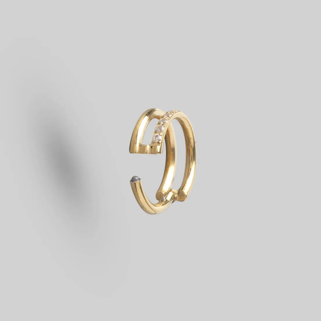 Hinged Segment Ring 2 Rows Single CZ Marquise Stone Centre in Gold - Titanium - Camden Body Jewellery